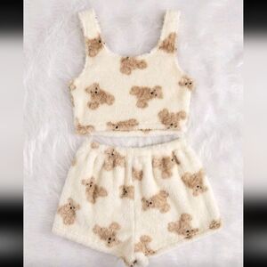 Cozy Teddy Bear Print Fuzzy Set